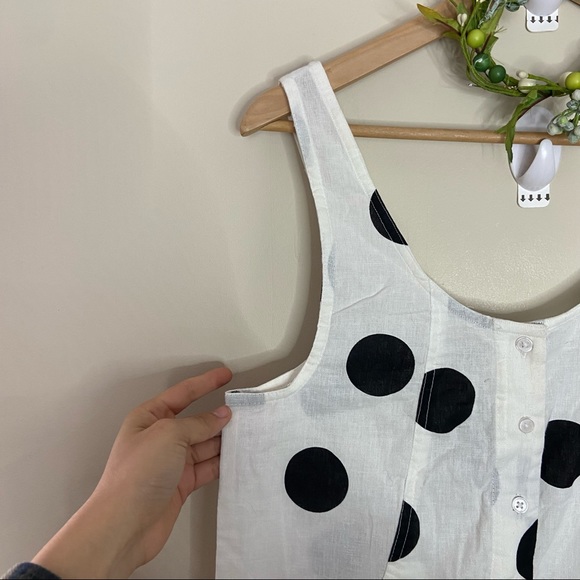 ASOS DESIGN BUTTON FRONT LINEN MINIMALIST THROW ON JUMPSUIT IN MONO DOT … - Picture 6 of 11